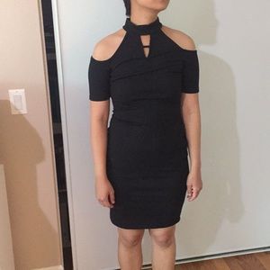Shoulder Cut-off black dress